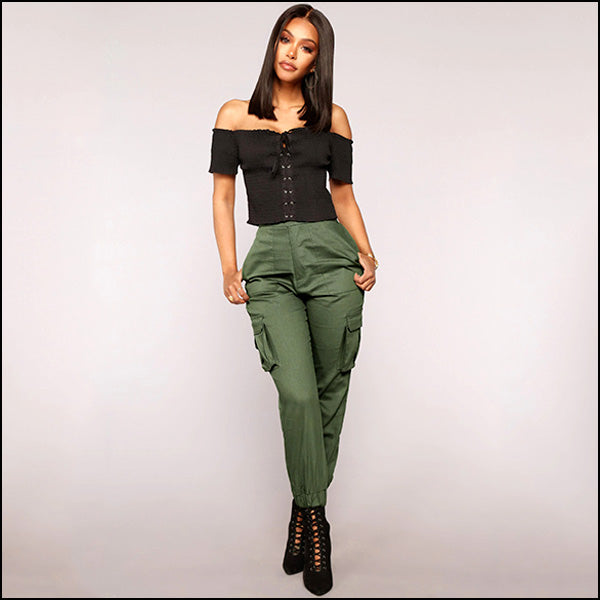 Pantalon militaire femme taille haute