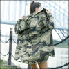 Veste longue imprimé militaire femme
